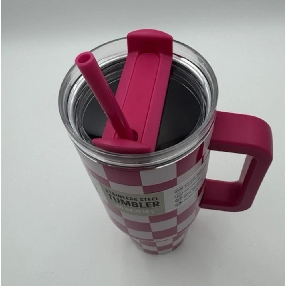 Stainless Steel 40oz Quencher H2.0 FlowState Tumbler Fuchsia Checker Pink NEW